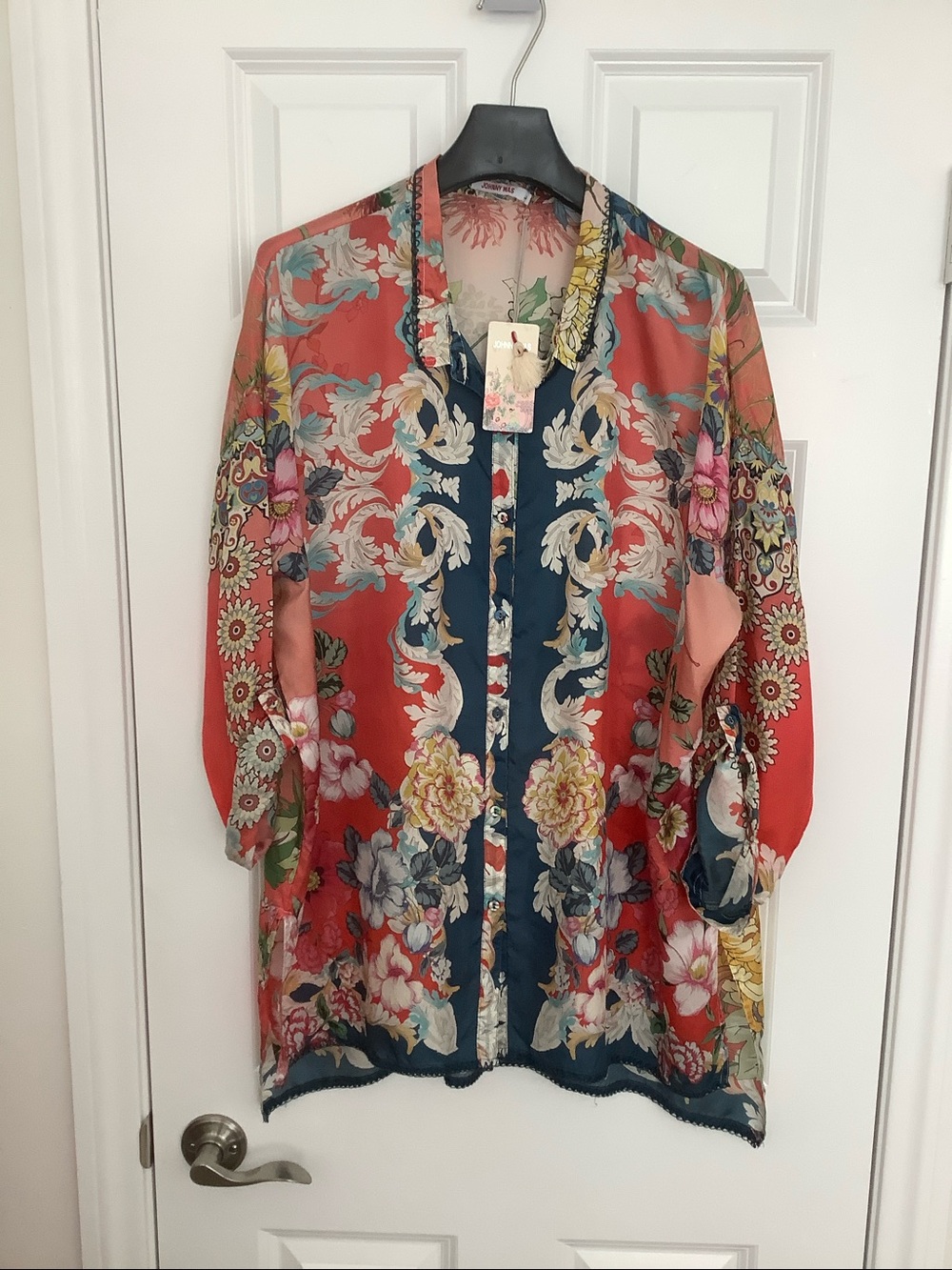 Johnny Was Dusk Button-Down Silk Blouse Tunic